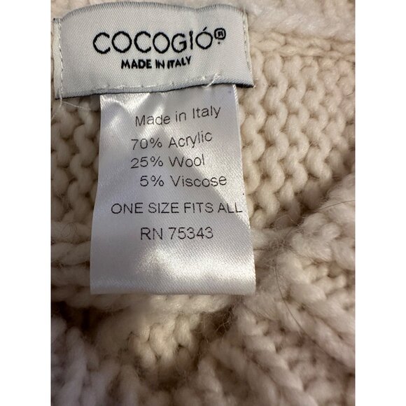 Cocogiò Chunky Cable knit Wool blend Ivory Poncho Cape O/S Cottagecore Coquet - Picture 3 of 11